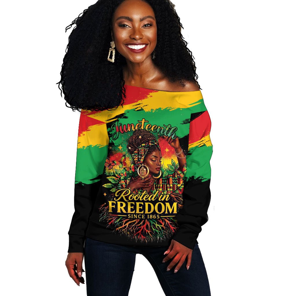 Juneteenth Rooted in Freedom Off Shoulder Sweater Black Pride African Queen