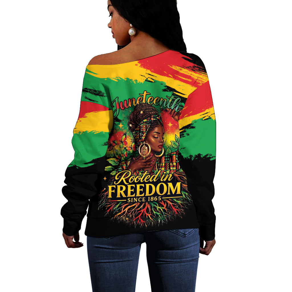 Juneteenth Rooted in Freedom Off Shoulder Sweater Black Pride African Queen