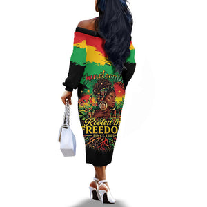 Juneteenth Rooted in Freedom Off The Shoulder Long Sleeve Dress Black Pride African Queen