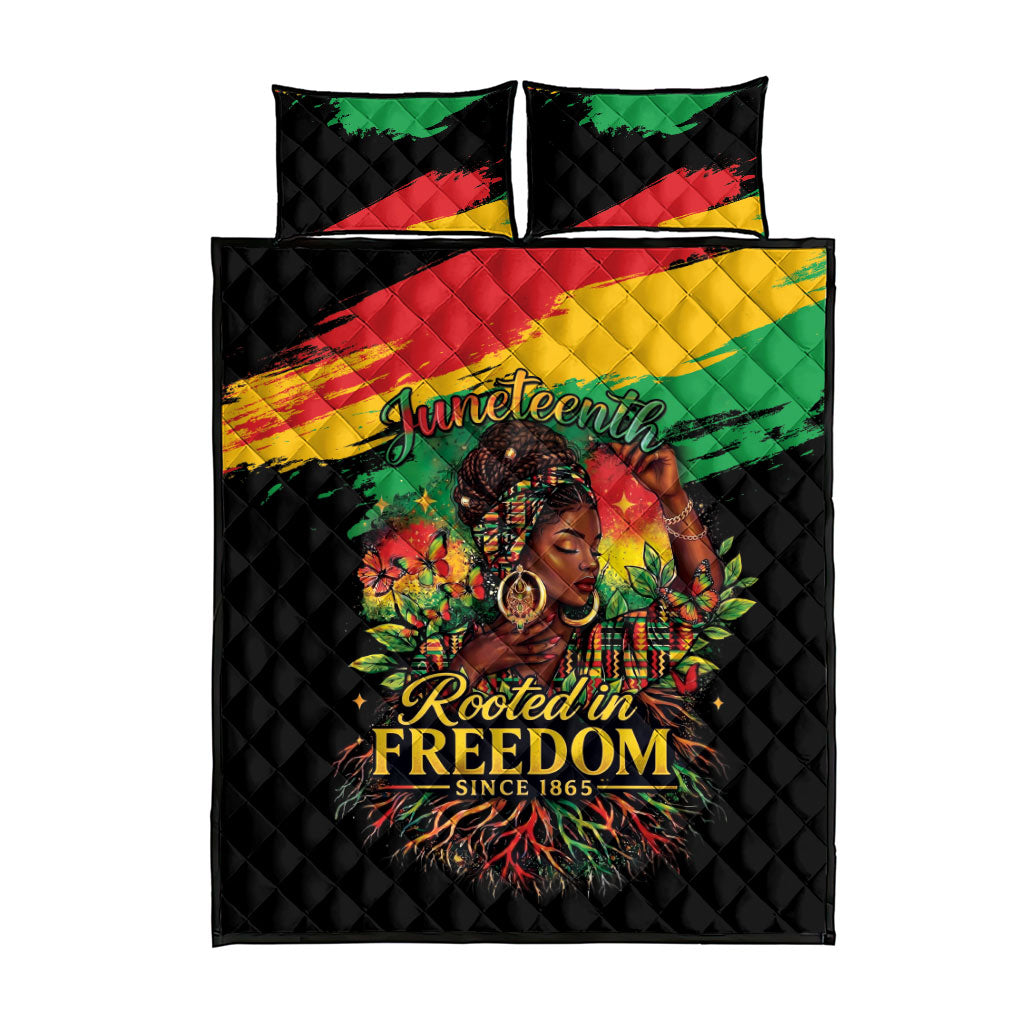 Juneteenth Rooted in Freedom Quilt Bed Set Black Pride African Queen