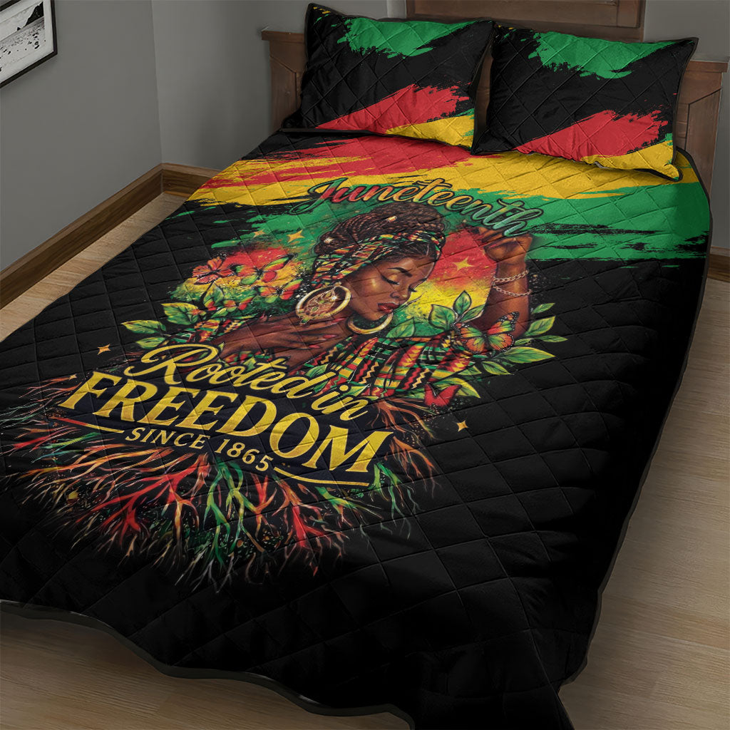 Juneteenth Rooted in Freedom Quilt Bed Set Black Pride African Queen