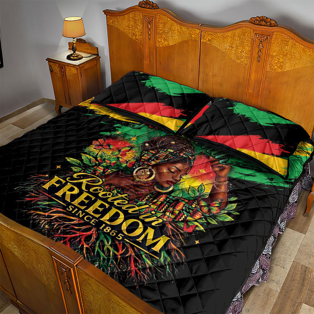 Juneteenth Rooted in Freedom Quilt Bed Set Black Pride African Queen