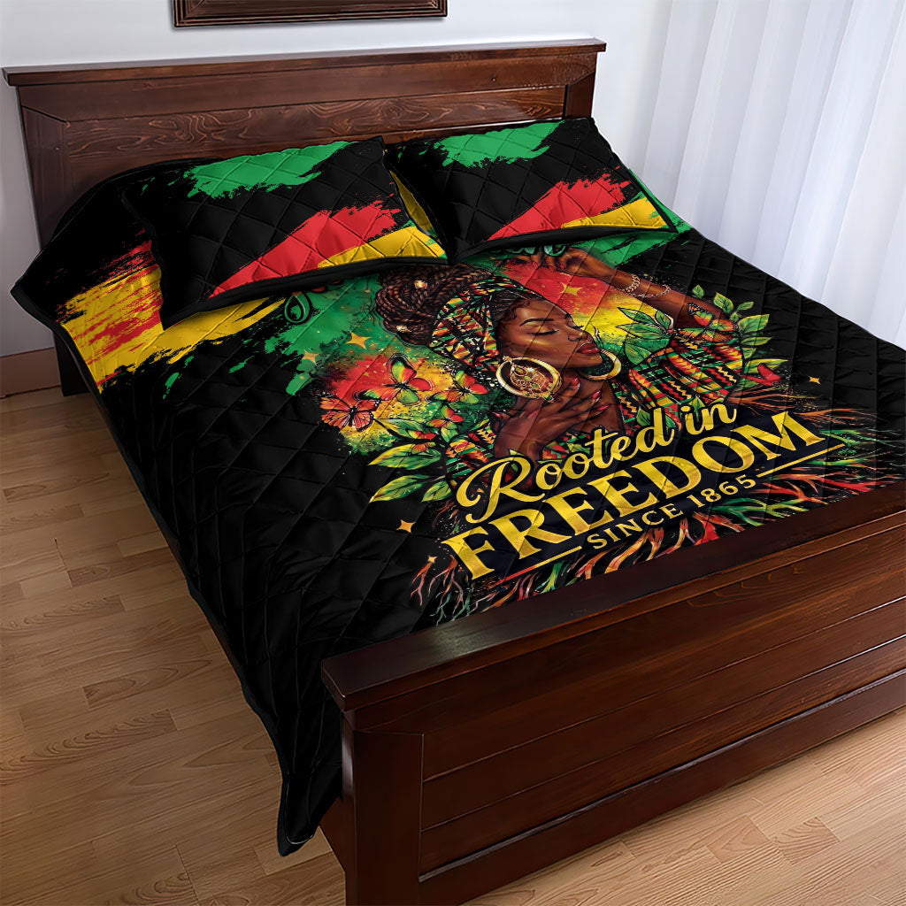 Juneteenth Rooted in Freedom Quilt Bed Set Black Pride African Queen