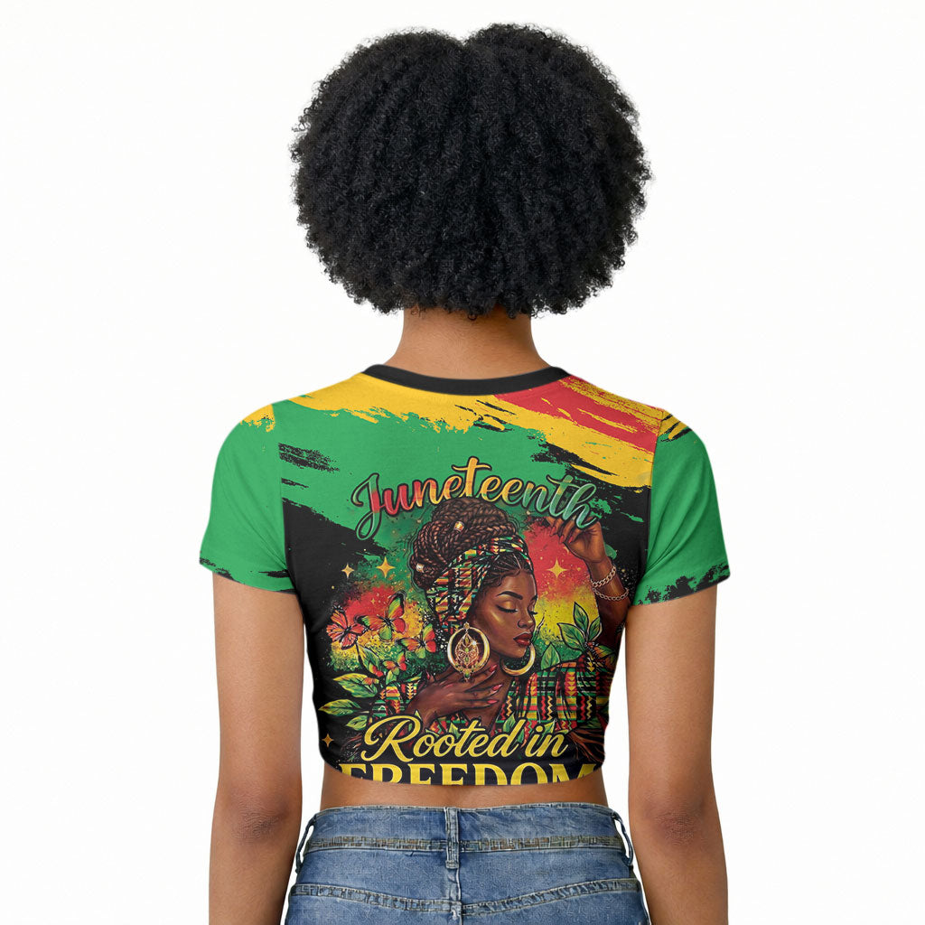 Juneteenth Rooted in Freedom Raglan Cropped T shirt Black Pride African Queen