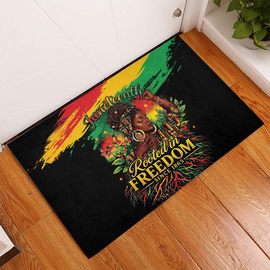 Juneteenth Rooted in Freedom Rubber Doormat Black Pride African Queen