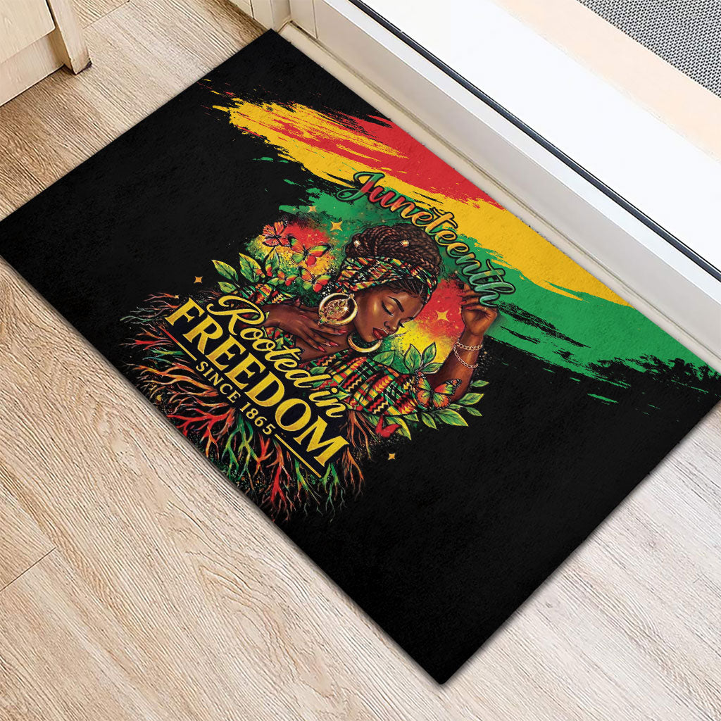 Juneteenth Rooted in Freedom Rubber Doormat Black Pride African Queen