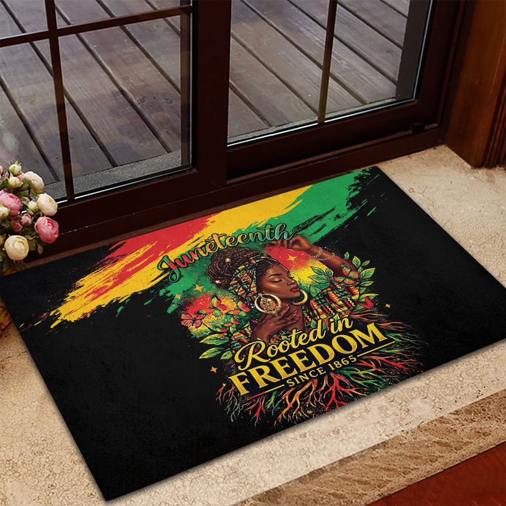 Juneteenth Rooted in Freedom Rubber Doormat Black Pride African Queen