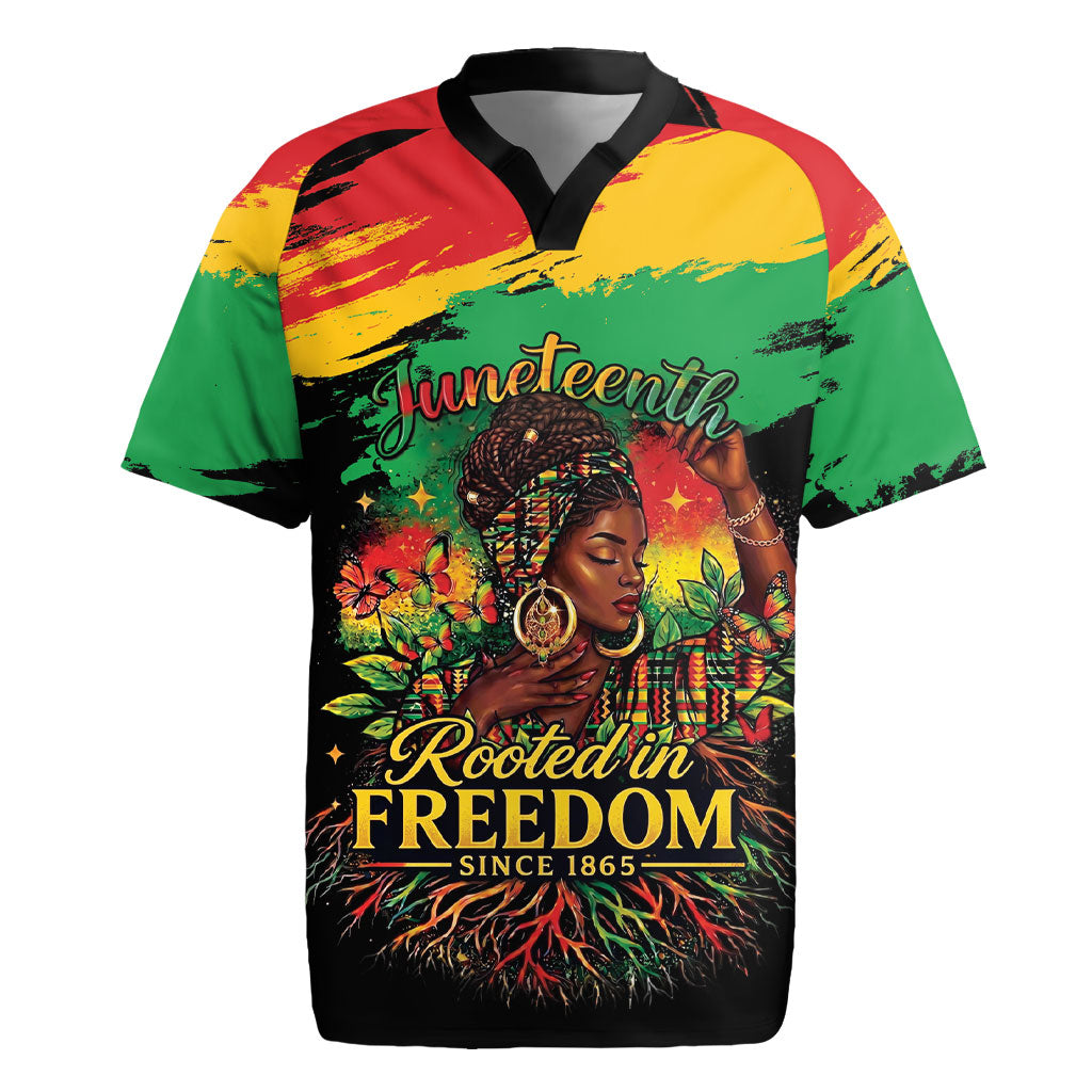 Juneteenth Rooted in Freedom Rugby Jersey Black Pride African Queen