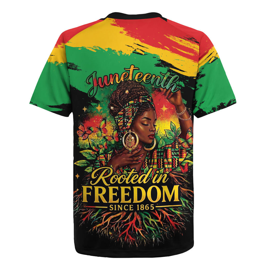 Juneteenth Rooted in Freedom Rugby Jersey Black Pride African Queen
