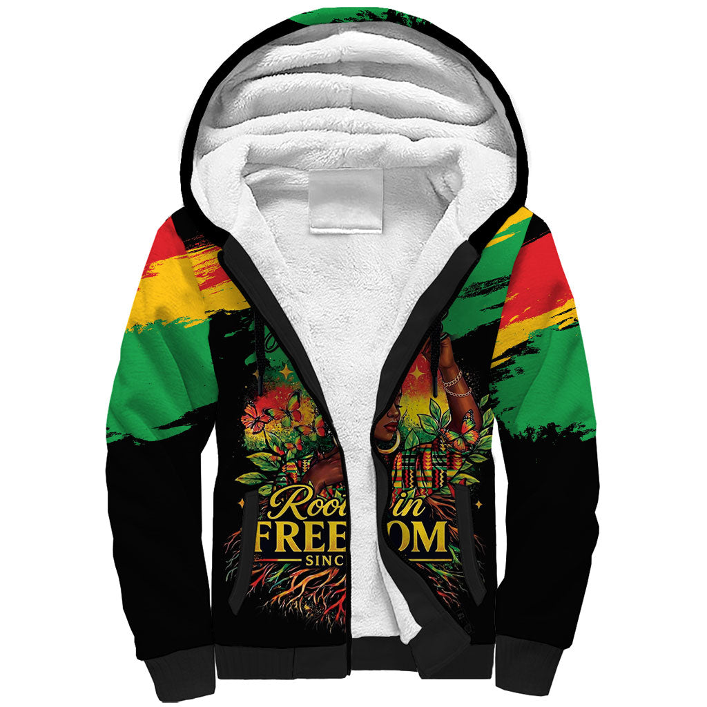 Juneteenth Rooted in Freedom Sherpa Hoodie Black Pride African Queen