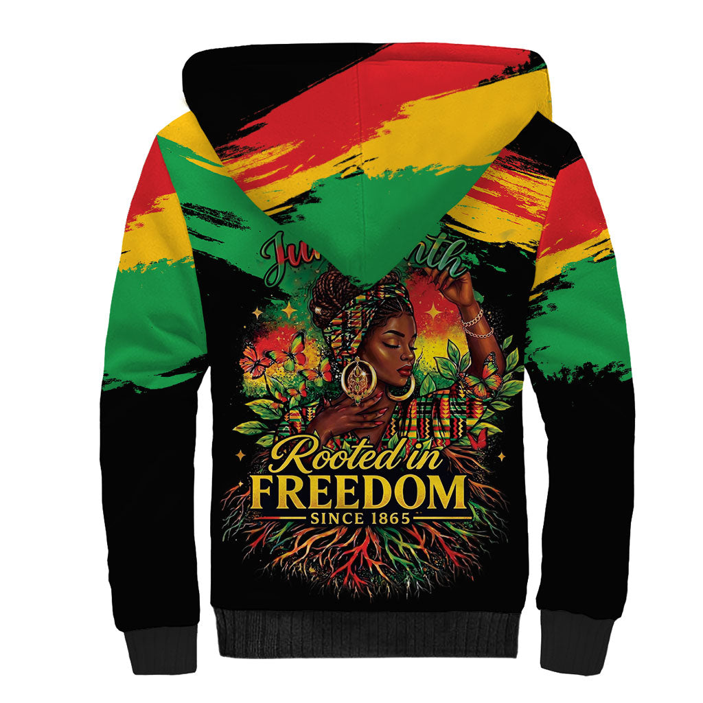 Juneteenth Rooted in Freedom Sherpa Hoodie Black Pride African Queen