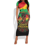 Juneteenth Rooted in Freedom Short Sleeve Bodycon Dress Black Pride African Queen