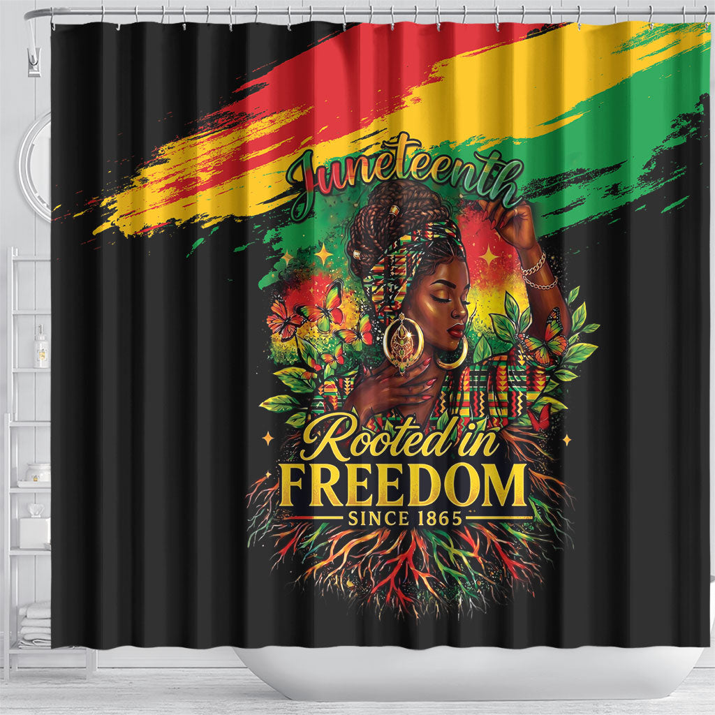 Juneteenth Rooted in Freedom Shower Curtain Black Pride African Queen