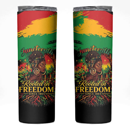 Juneteenth Rooted in Freedom Skinny Tumbler Black Pride African Queen