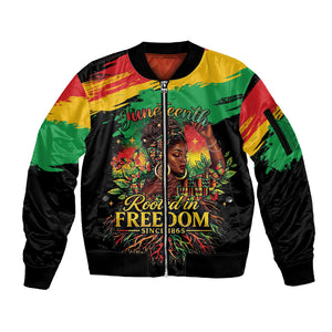 Juneteenth Rooted in Freedom Sleeve Zip Bomber Jacket Black Pride African Queen