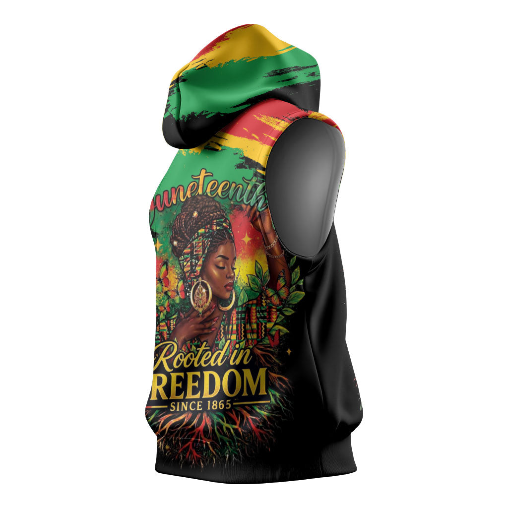 Juneteenth Rooted in Freedom Sleeveless Hoodie Black Pride African Queen