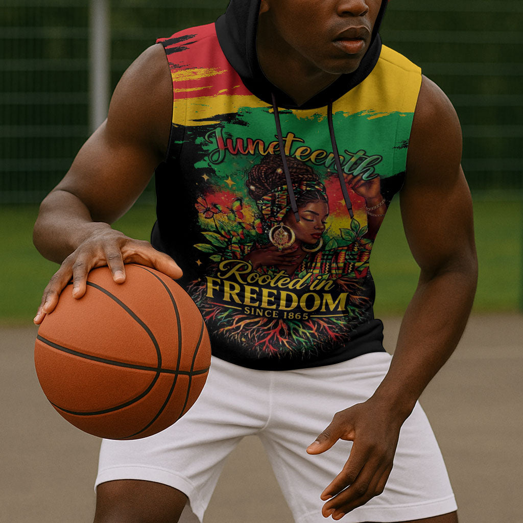 Juneteenth Rooted in Freedom Sleeveless Hoodie Black Pride African Queen