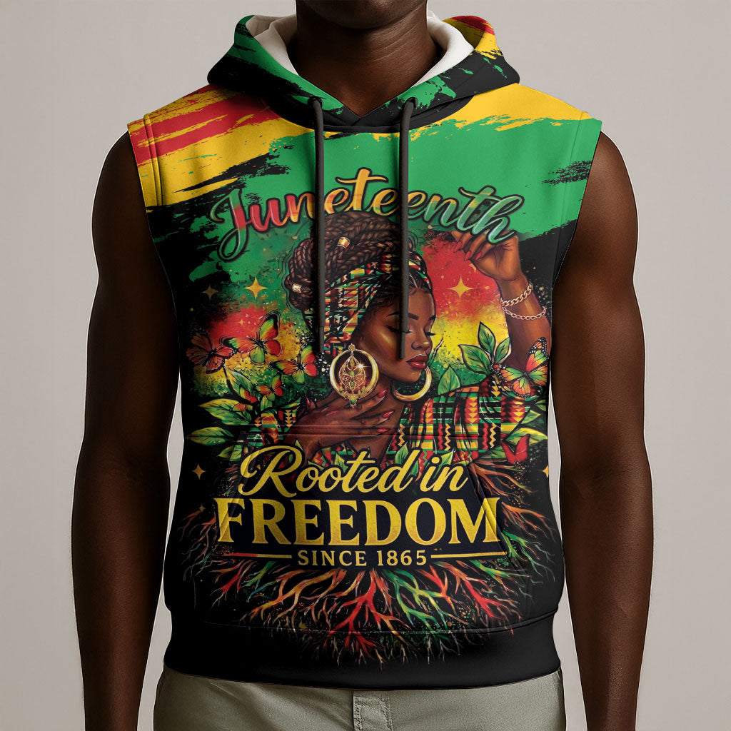 Juneteenth Rooted in Freedom Sleeveless Hoodie Black Pride African Queen