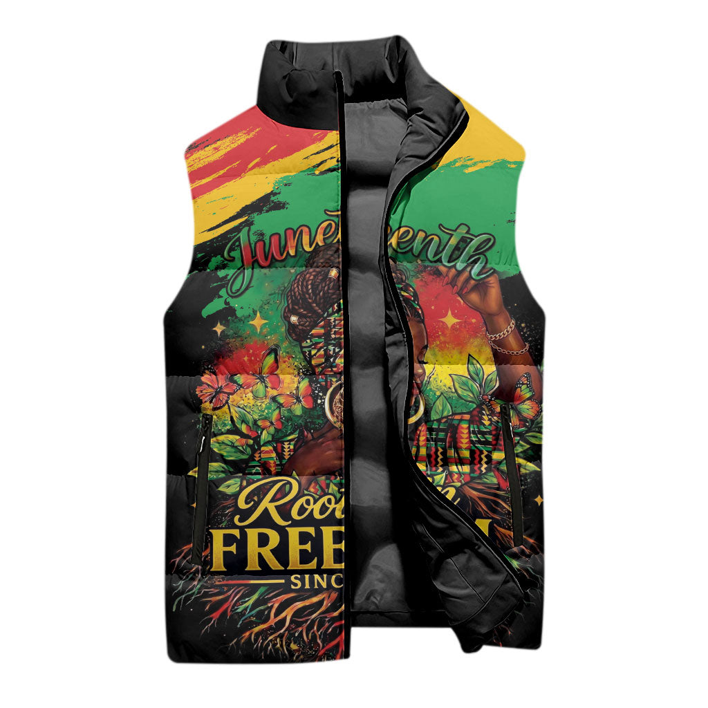 Juneteenth Rooted in Freedom Sleeveless Puffer Jacket Black Pride African Queen