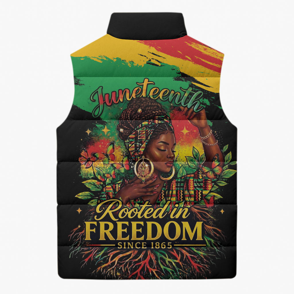 Juneteenth Rooted in Freedom Sleeveless Puffer Jacket Black Pride African Queen