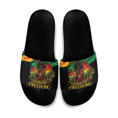 Juneteenth Rooted in Freedom Slide Sandals Black Pride African Queen