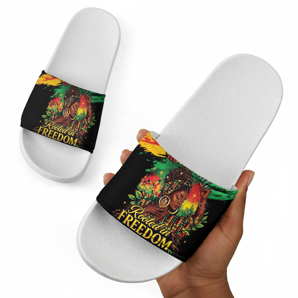 Juneteenth Rooted in Freedom Slide Sandals Black Pride African Queen
