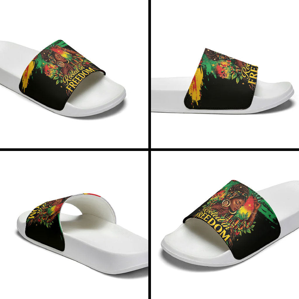 Juneteenth Rooted in Freedom Slide Sandals Black Pride African Queen