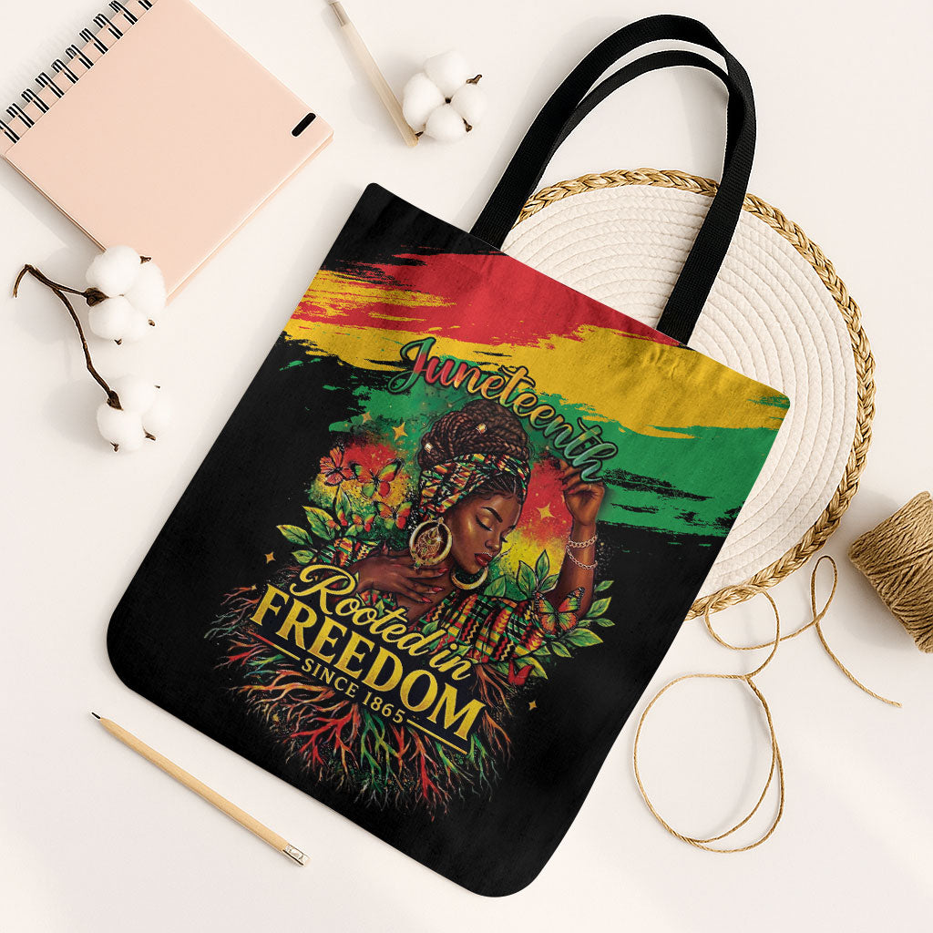 Juneteenth Rooted in Freedom Tote Bag Black Pride African Queen