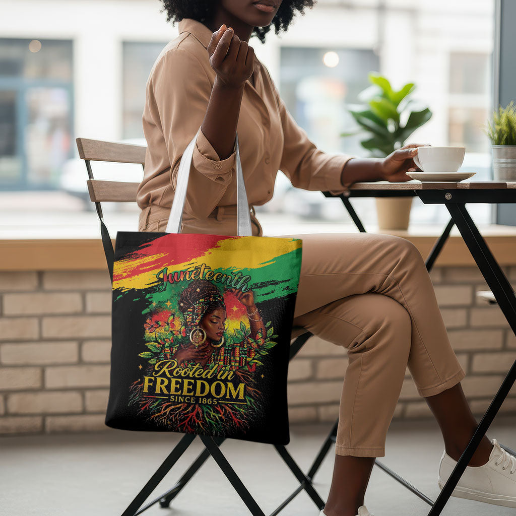 Juneteenth Rooted in Freedom Tote Bag Black Pride African Queen