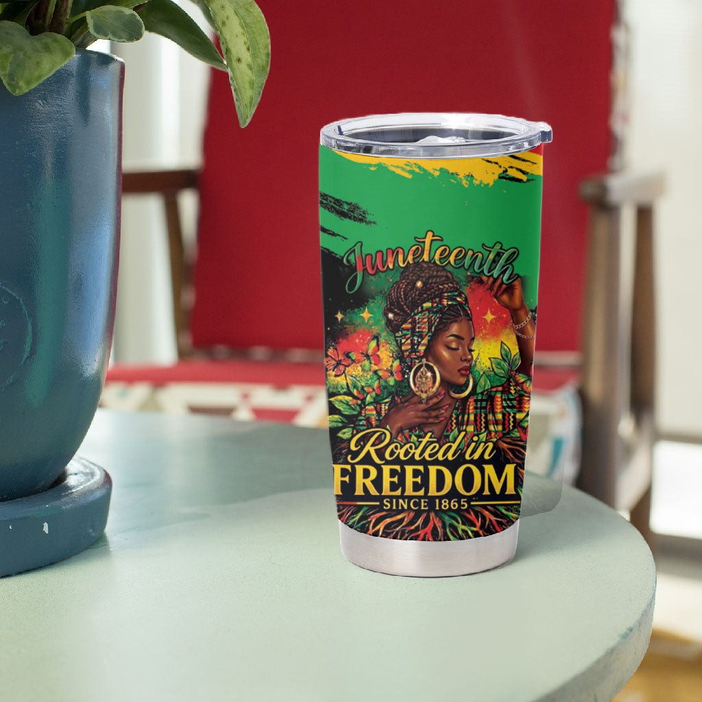 Juneteenth Rooted in Freedom Tumbler Cup Black Pride African Queen