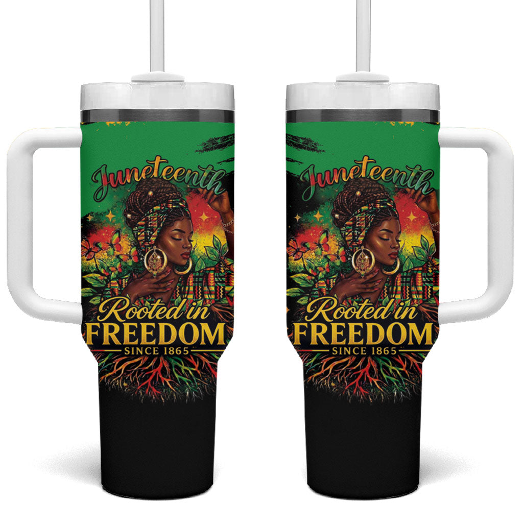 Juneteenth Rooted in Freedom Tumbler With Handle Black Pride African Queen