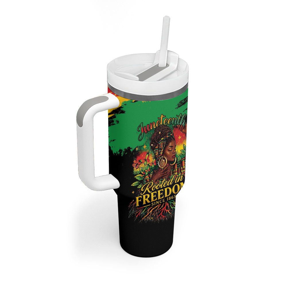 Juneteenth Rooted in Freedom Tumbler With Handle Black Pride African Queen