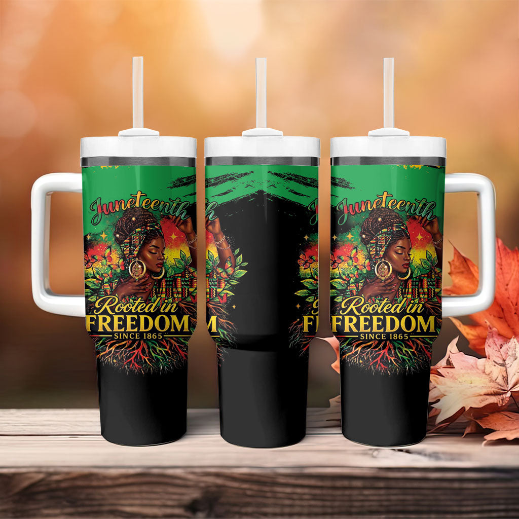 Juneteenth Rooted in Freedom Tumbler With Handle Black Pride African Queen