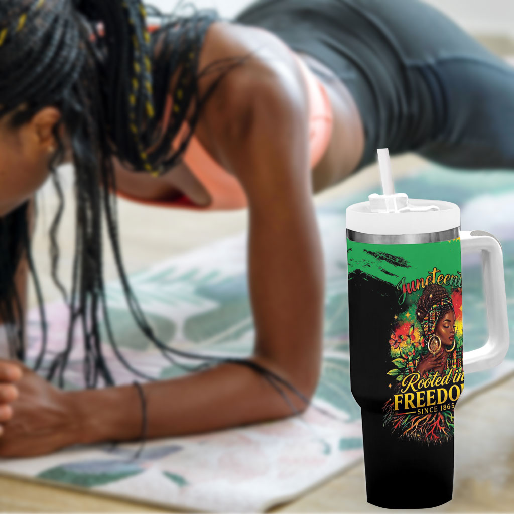 Juneteenth Rooted in Freedom Tumbler With Handle Black Pride African Queen