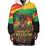 Juneteenth Rooted in Freedom Wearable Blanket Hoodie Black Pride African Queen