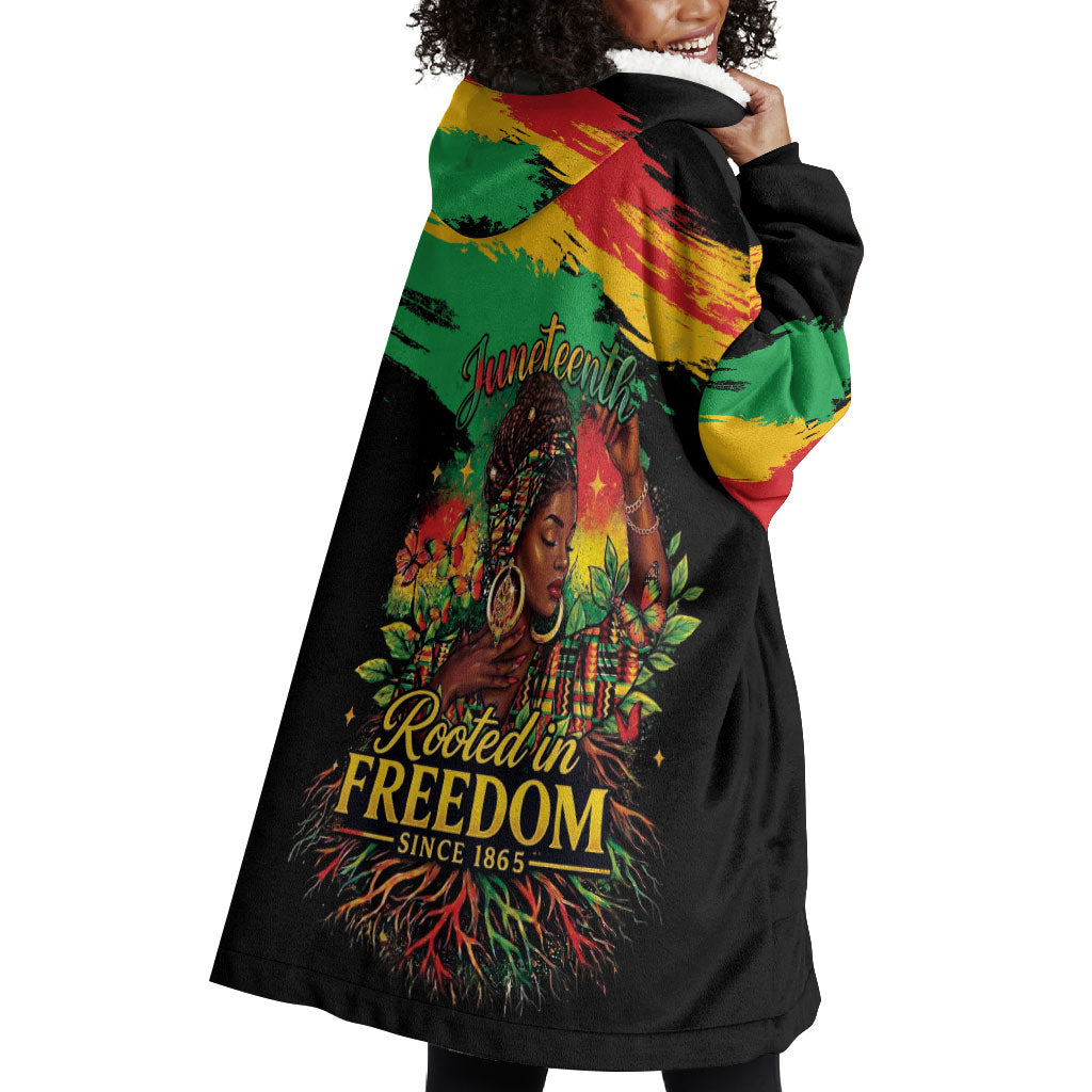 Juneteenth Rooted in Freedom Wearable Blanket Hoodie Black Pride African Queen