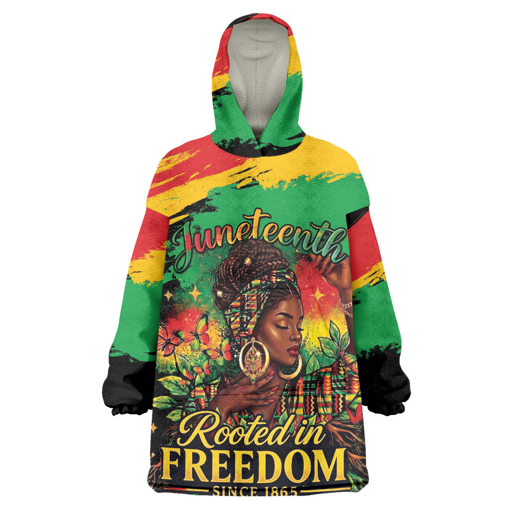 Juneteenth Rooted in Freedom Wearable Blanket Hoodie Black Pride African Queen