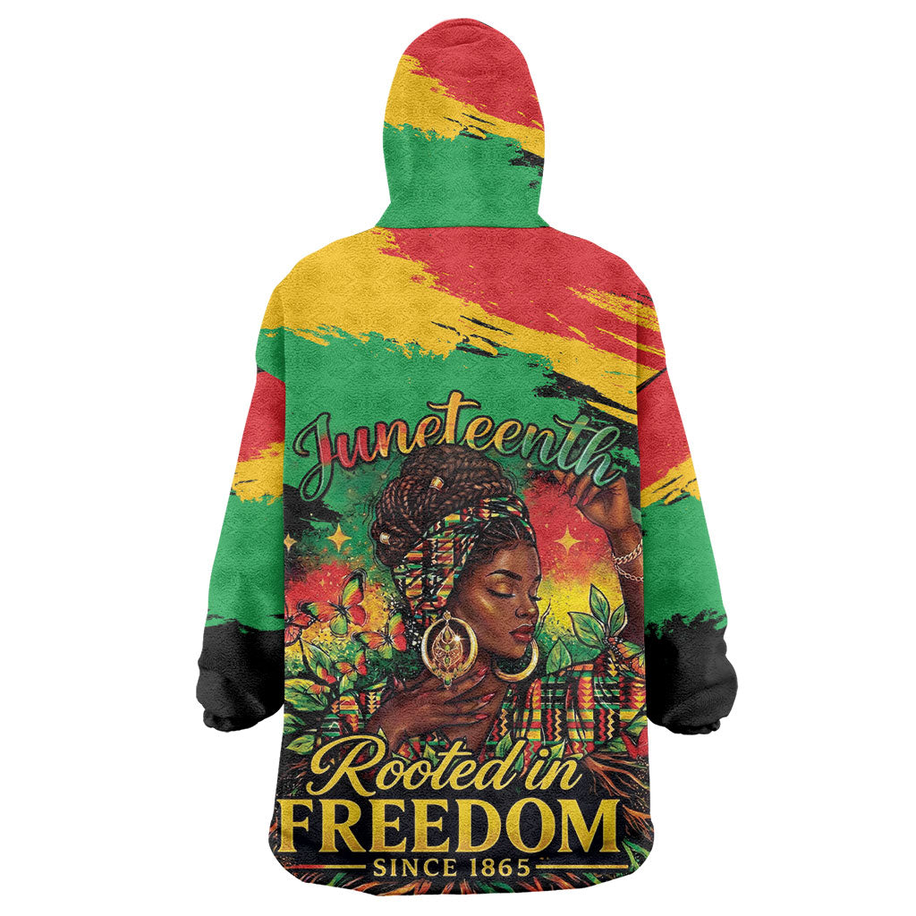 Juneteenth Rooted in Freedom Wearable Blanket Hoodie Black Pride African Queen
