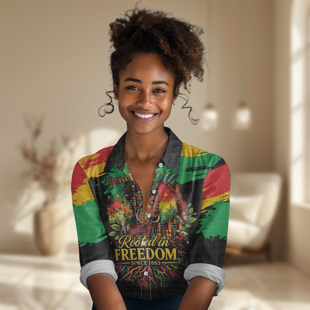 Juneteenth Rooted in Freedom Women Casual Shirt Black Pride African Queen