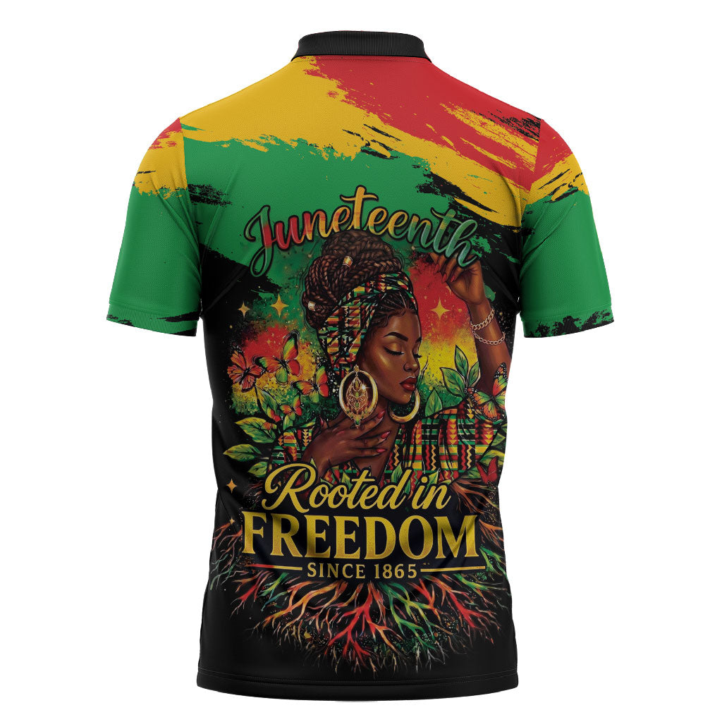 Juneteenth Rooted in Freedom Zipper Polo Shirt Black Pride African Queen