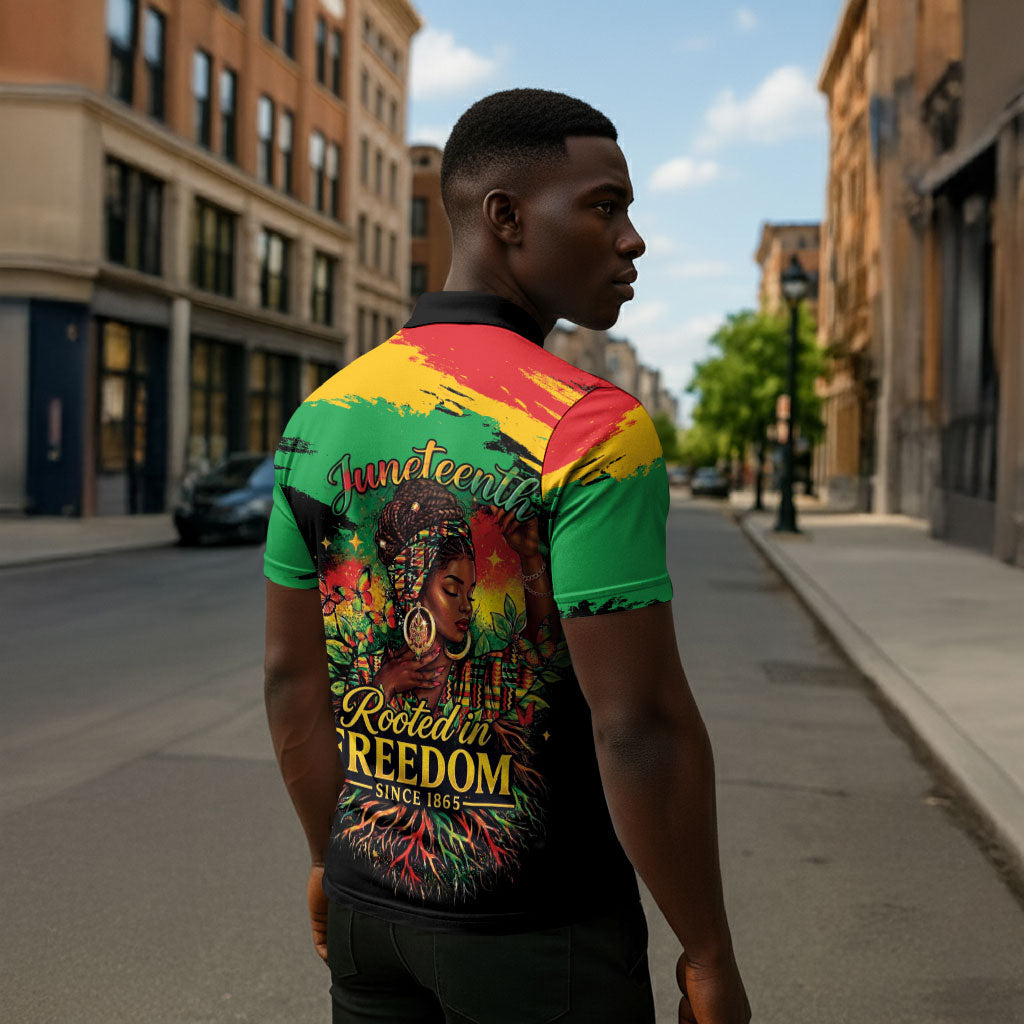 Juneteenth Rooted in Freedom Zipper Polo Shirt Black Pride African Queen