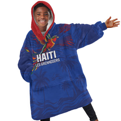Haiti Heritage Football 2026 Custom Kid Wearable Blanket Hoodie Hispaniolan Trogon Bird