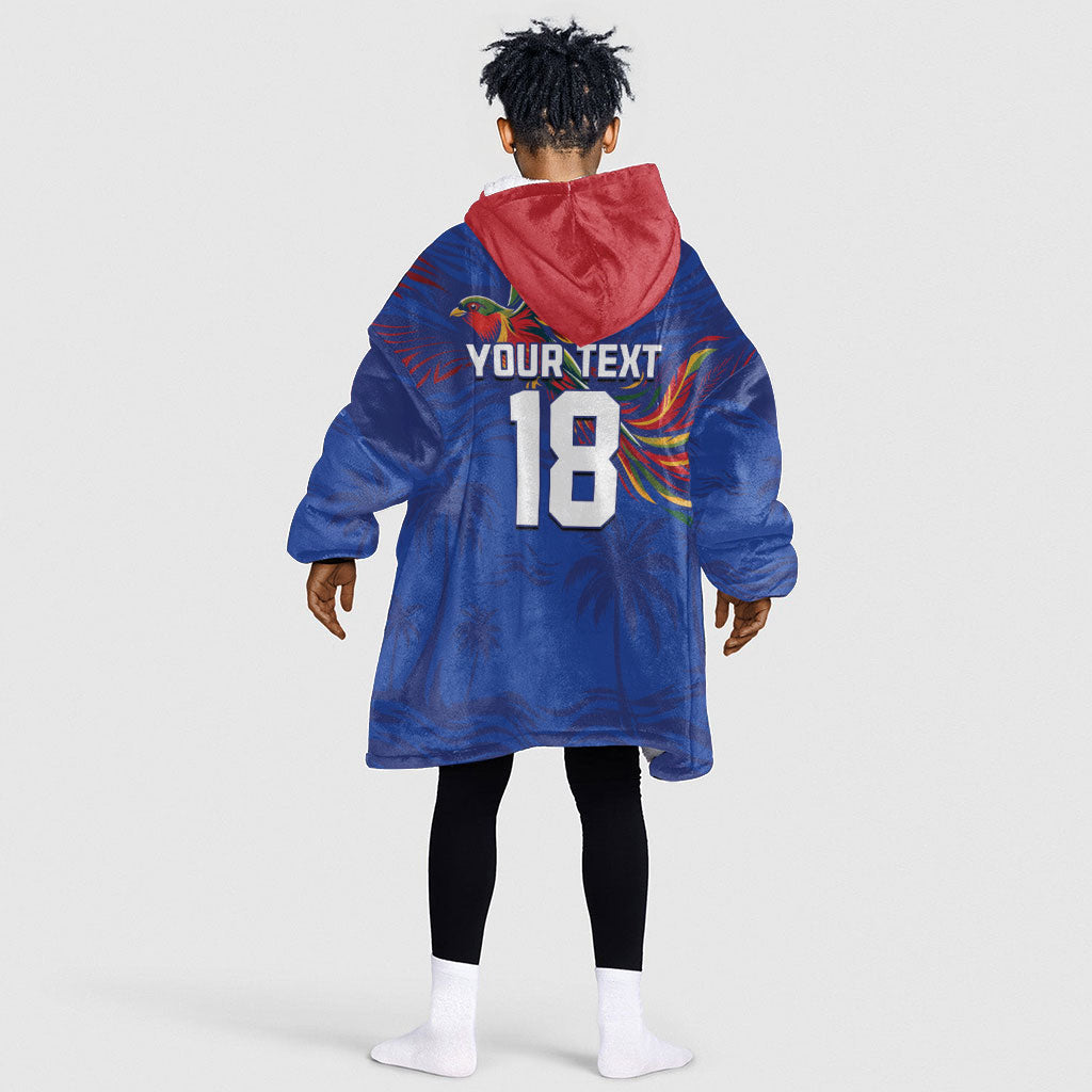Haiti Heritage Football 2026 Custom Kid Wearable Blanket Hoodie Hispaniolan Trogon Bird