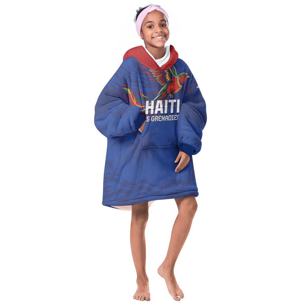 Haiti Heritage Football 2026 Custom Kid Wearable Blanket Hoodie Hispaniolan Trogon Bird