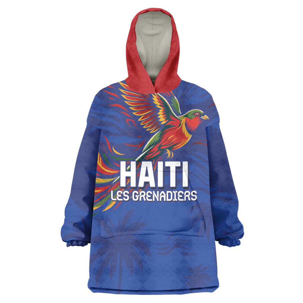 Haiti Heritage Football 2026 Custom Kid Wearable Blanket Hoodie Hispaniolan Trogon Bird