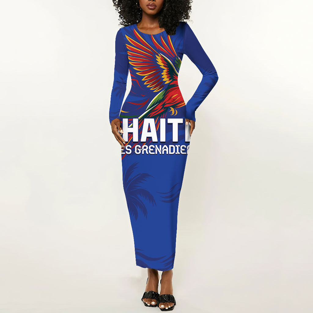 Haiti Heritage Football 2026 Custom Long Sleeve Bodycon Dress Hispaniolan Trogon Bird