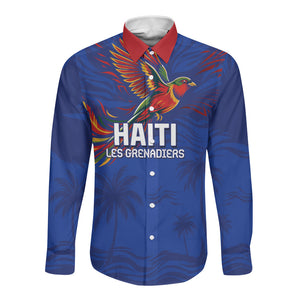 Haiti Heritage Football 2026 Custom Long Sleeve Button Shirt Hispaniolan Trogon Bird