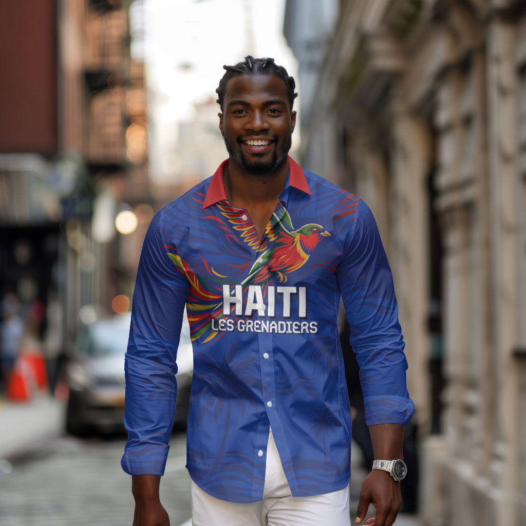 Haiti Heritage Football 2026 Custom Long Sleeve Button Shirt Hispaniolan Trogon Bird