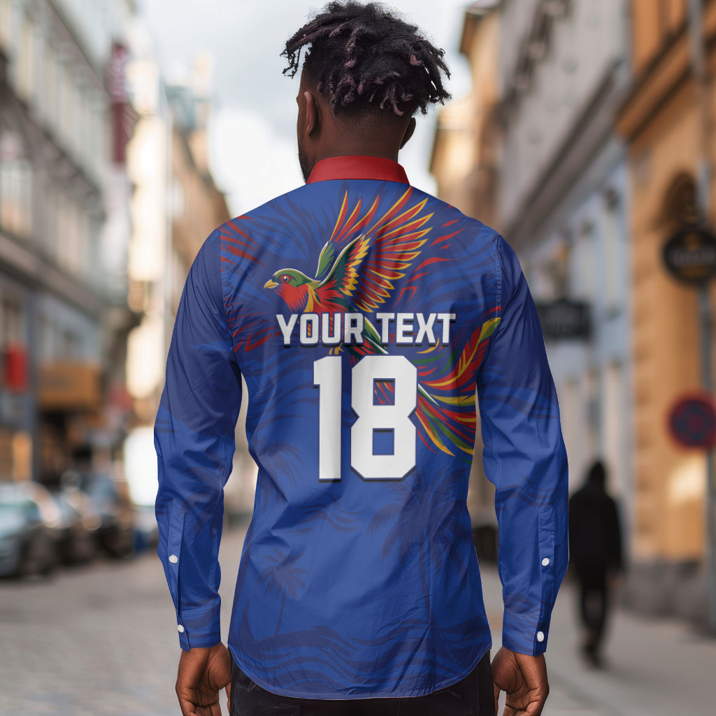 Haiti Heritage Football 2026 Custom Long Sleeve Button Shirt Hispaniolan Trogon Bird