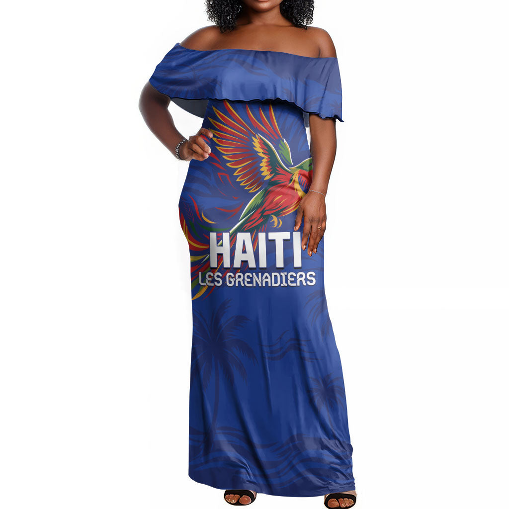 Haiti Heritage Football 2026 Custom Off Shoulder Maxi Dress Hispaniolan Trogon Bird